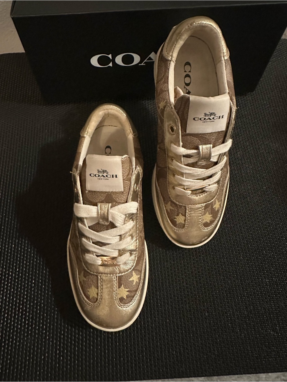 Coach Kids Metallic Gold Star-Print Sneakers